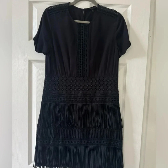 Maje Reia Embroidered Tassel Fringe Dress Dark Navy size 3 (large) - Picture 3 of 11